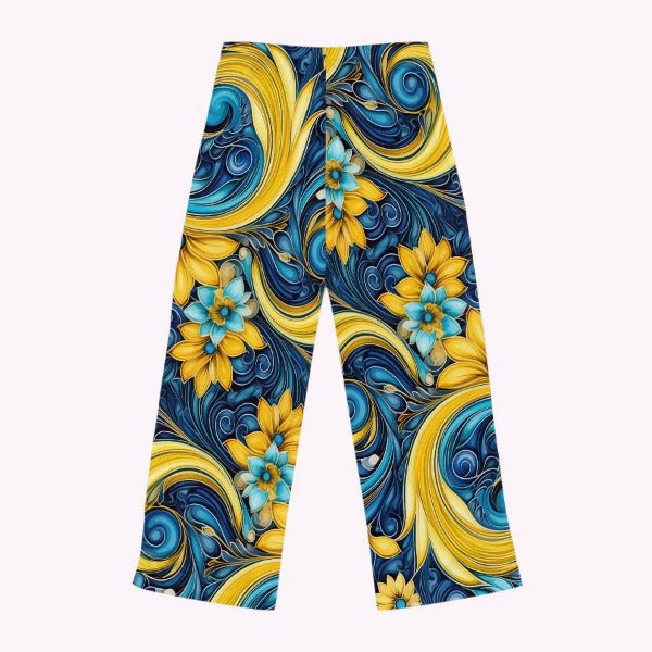 Blue and Yellow Ornamental Women's Pajama Pants | More Heart Studio