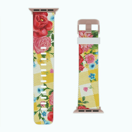Sweet Rose Yellow Gingham Watch Band for Apple Watch designed by the Salty Stitchers at More Heart Studio is a fashionable alternative to stale Apple Watch replacement bands. Thanks to the professional-grade Thermo Elastomer material, this band is 100% sweat-proof and odor-proof, making it a great choice for daily use and sports like running. Comes with stainless steel adapter hardware for the watch.