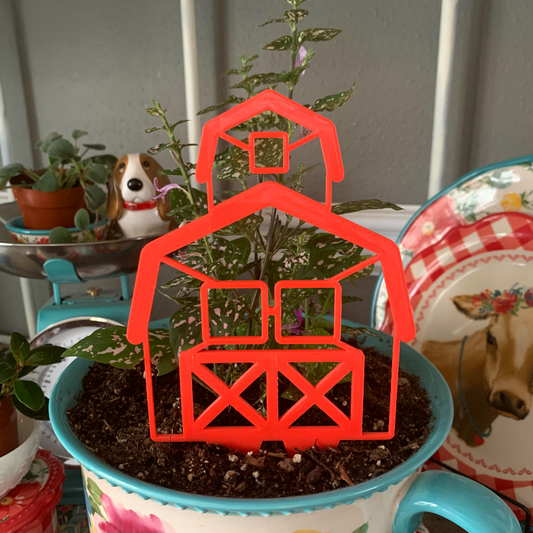 Country Farmhouse Red Barn Plant Pal 3d Printed Indoor Trellis | More Heart Studio
