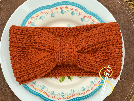 Burnt Orange Crochet Bow Knit Look-A-Like Ear Warmer | Teenage Girl Gifts