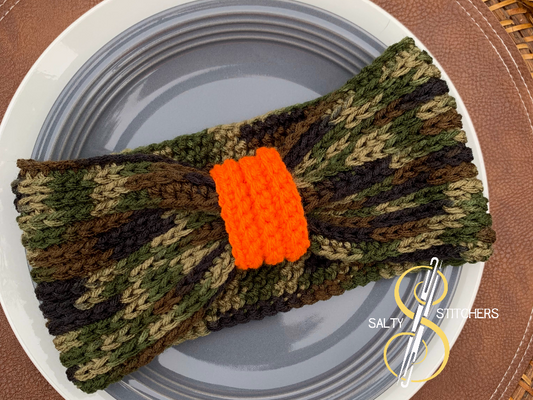 Hunters Orange and Camo Warm Bow Knit copy-cat Crochet Ear Warmer Headband