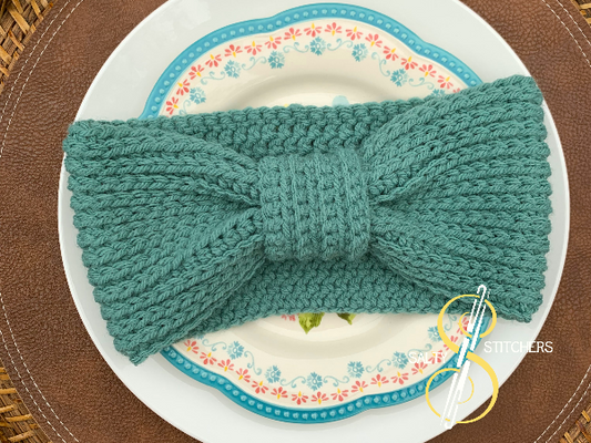 Vintage Green Crochet Bow Knit Look-A-Like Ear Warmer | Teenage Girl Gifts
