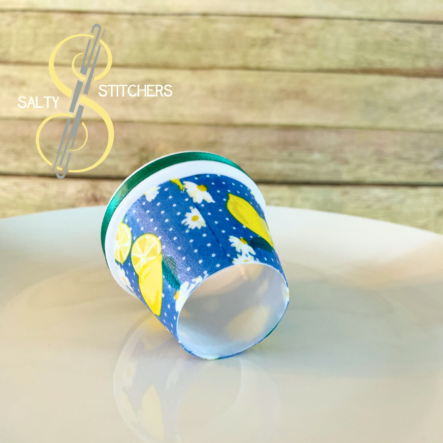 3D Printed Faux Terra Cotta Pot Blue Lemon Napkin Ring | Salty Stitchers at More Heart Studio