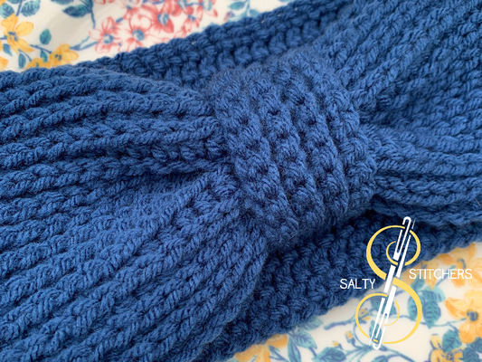 Country Blue Crochet Bow Knit Look-A-Like Ear Warmer | Teenage Girl Gifts