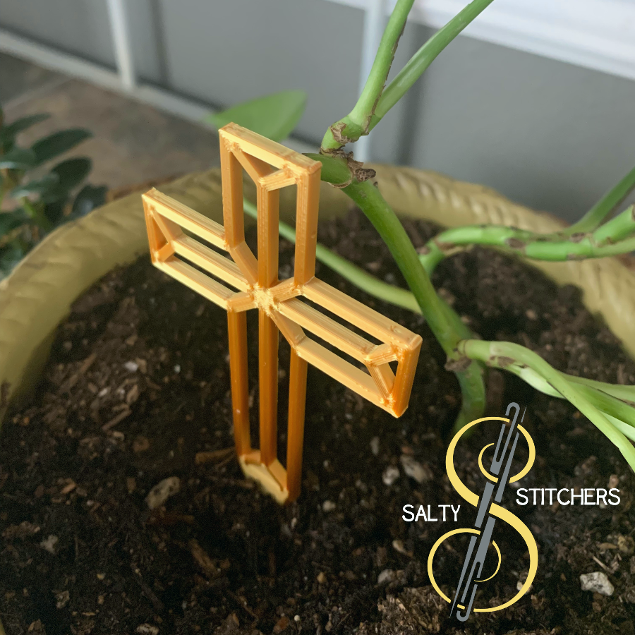 Gold Christian Religious Cross Plant Pal 3d Printed Indoor Trellis | More Heart Studio
