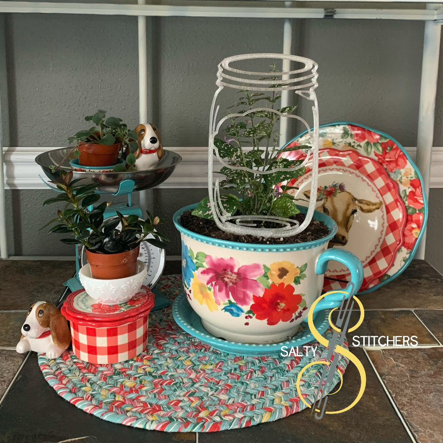 Country Farmhouse Mason Jar Plant Pal 3d Printed Indoor Trellis | More Heart Studio
