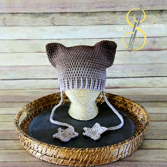 Ombre Brown Crochet Star Cat Ears Beanie - Gift Idea for Teens | Salty Stitchers