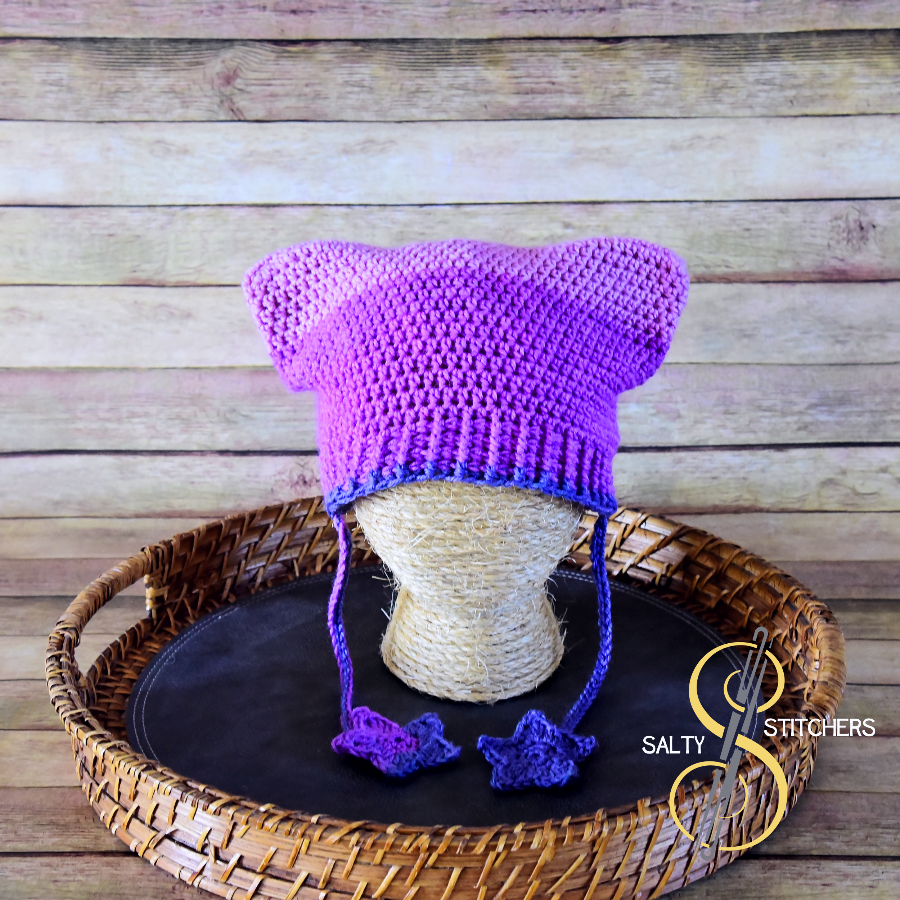 Ombre Purple Crochet Star Cat Ears Beanie - Gift Idea for Teens | Salty Stitchers