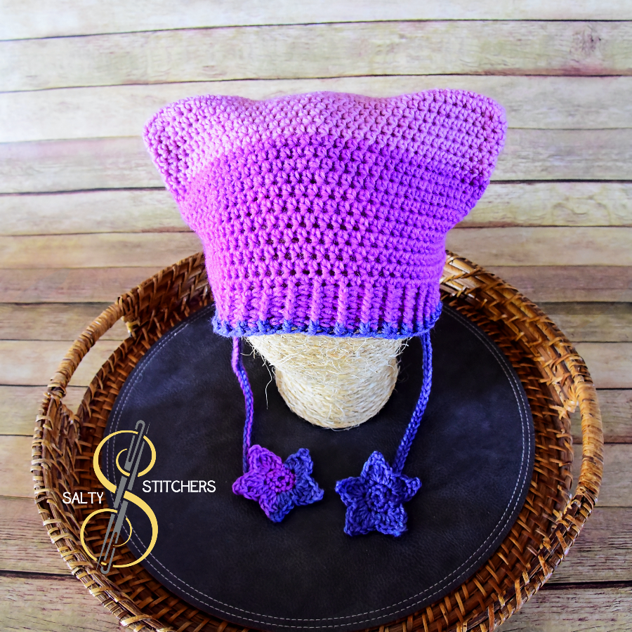 Ombre Purple Crochet Star Cat Ears Beanie - Gift Idea for Teens | Salty Stitchers