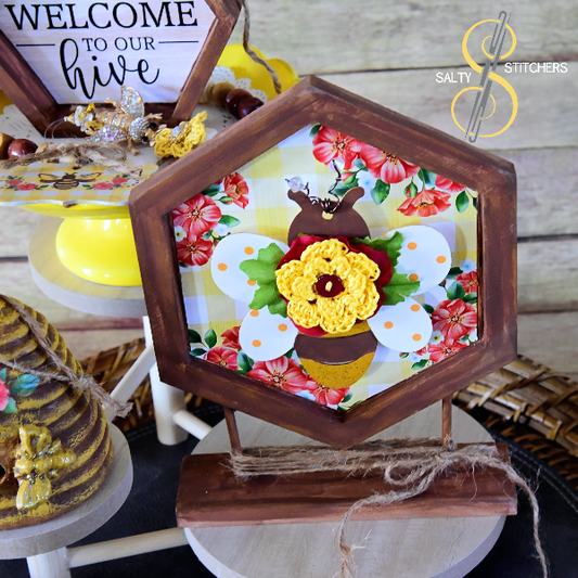 Vintage Floral Inspired Honey Bee Tier Tray Wood Sign | Jacobs Custom Living