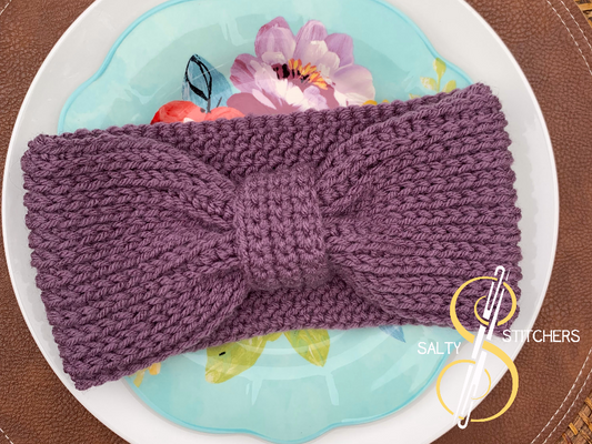 Purple Crochet Bow Knit Look-A-Like Ear Warmer | Teenage Girl Gifts