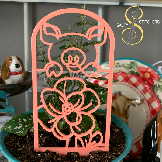 Floral Pink Pig Plant Pal 3d Printed Indoor Trellis | More Heart Studio