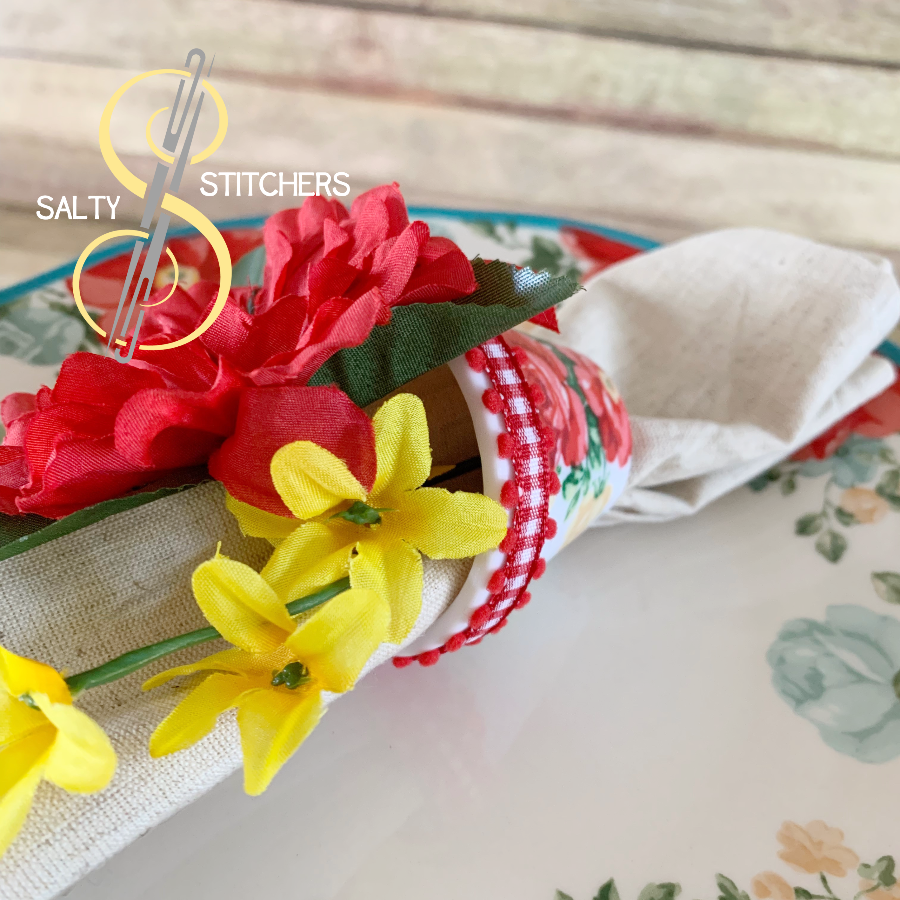 3D Printed Faux Terra Cotta Pot Pioneer Woman Vintage Floral Fabric Napkin Ring | Salty Stitchers at More Heart Studio