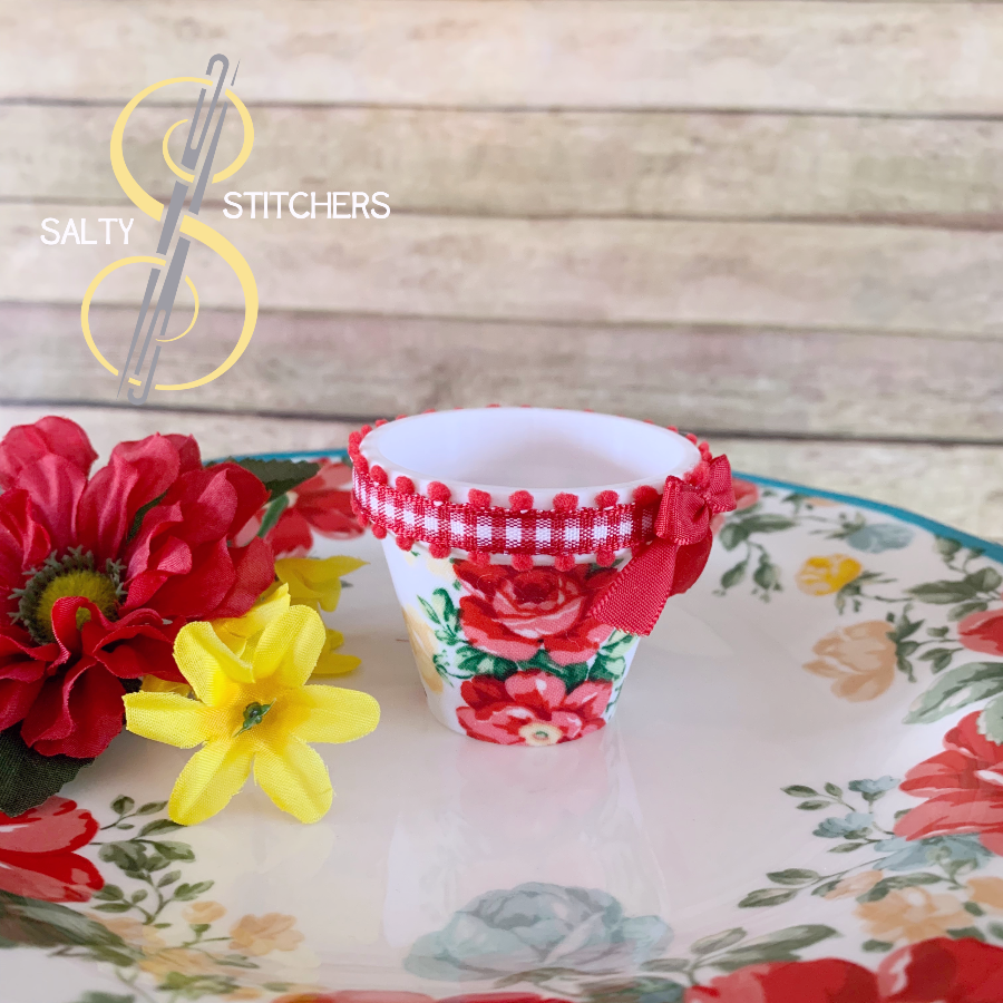 3D Printed Faux Terra Cotta Pot Pioneer Woman Vintage Floral Fabric Napkin Ring | Salty Stitchers at More Heart Studio