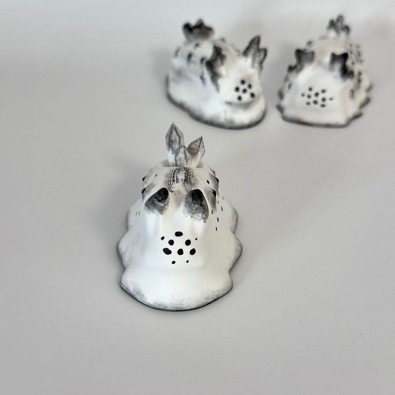  3D Printed White & Black Sea Bunny Fidget Sensory Collectible Pet 